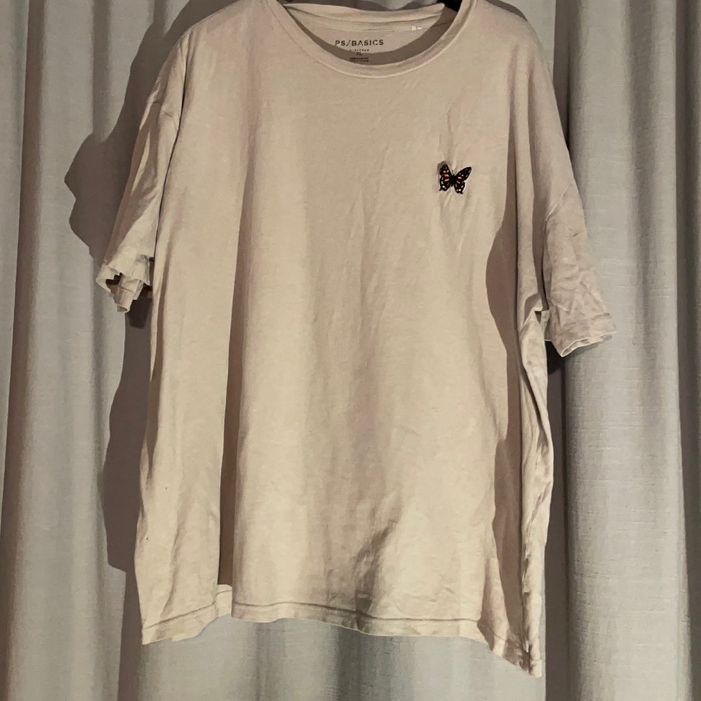 Tan PacSun tee with butterfly stitching